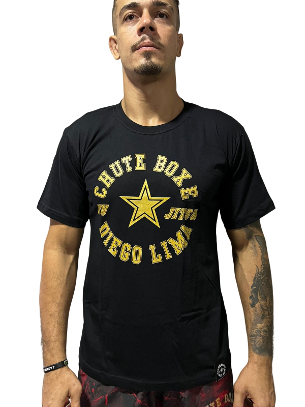 Camiseta Chute Boxe Diego Lima Jiu Jtisu Preta com dourado