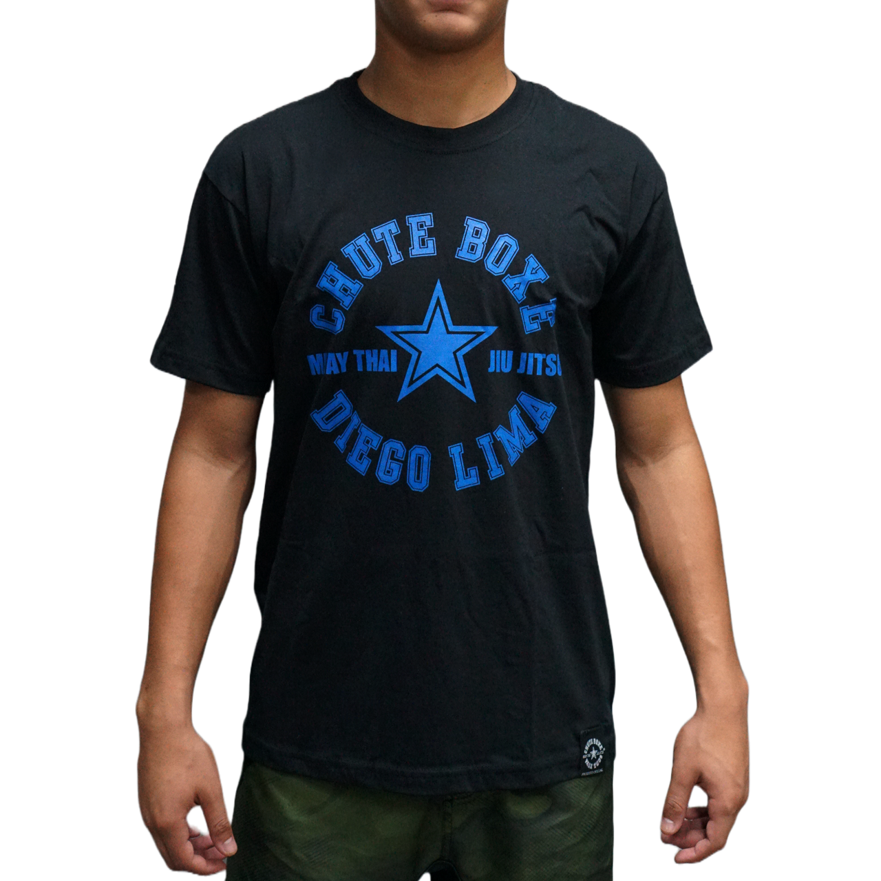 Camiseta Muay Thai Jiu Jtisu Chute Boxe Diego Lima Preta com Azul