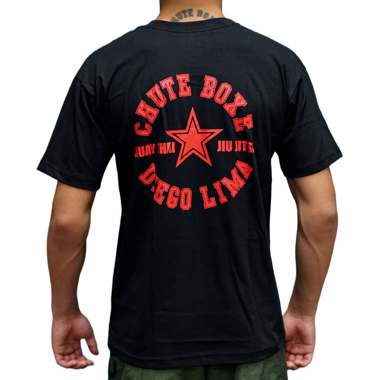 Camiseta Muay Thai Jiu Jtisu Chute Boxe Diego Lima Preta com Vermelho