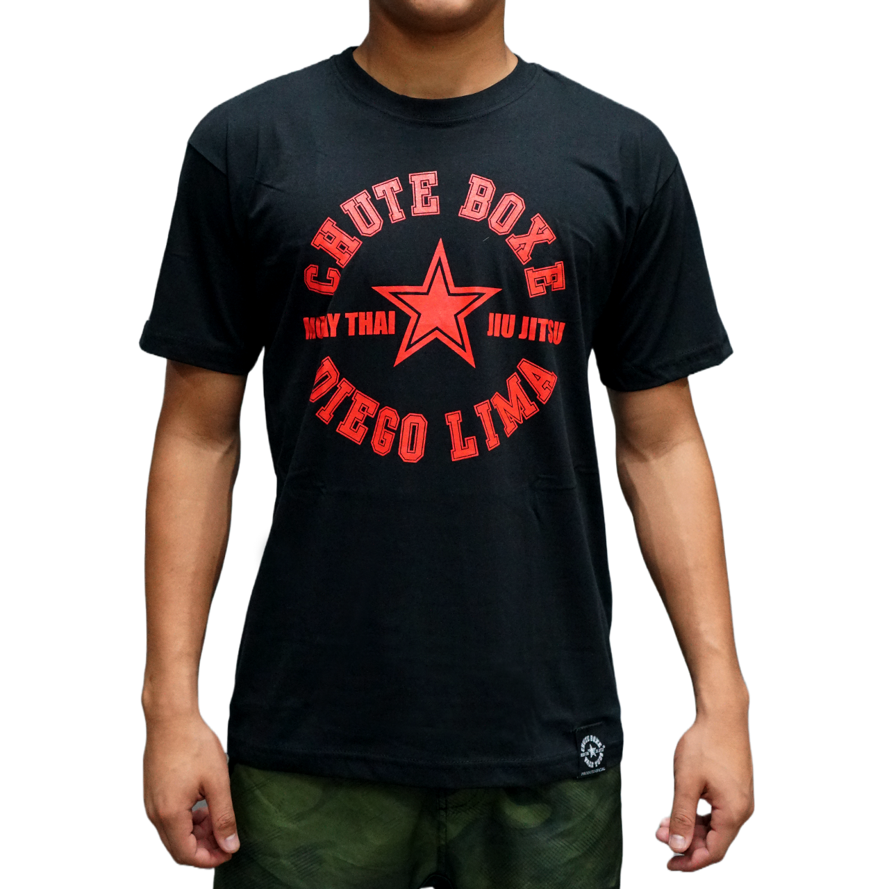 Camiseta Muay Thai Jiu Jtisu Chute Boxe Diego Lima Preta com Vermelho